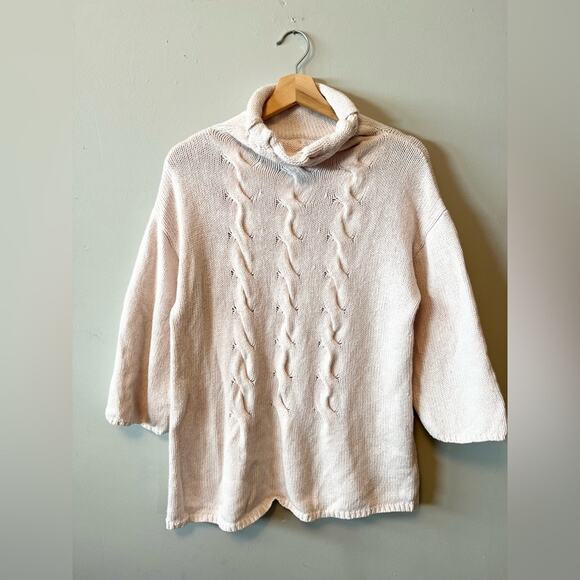 Kate spade pink cable knit mock neck sweater cotton wool blend boxy oversized - Picture 9 of 9